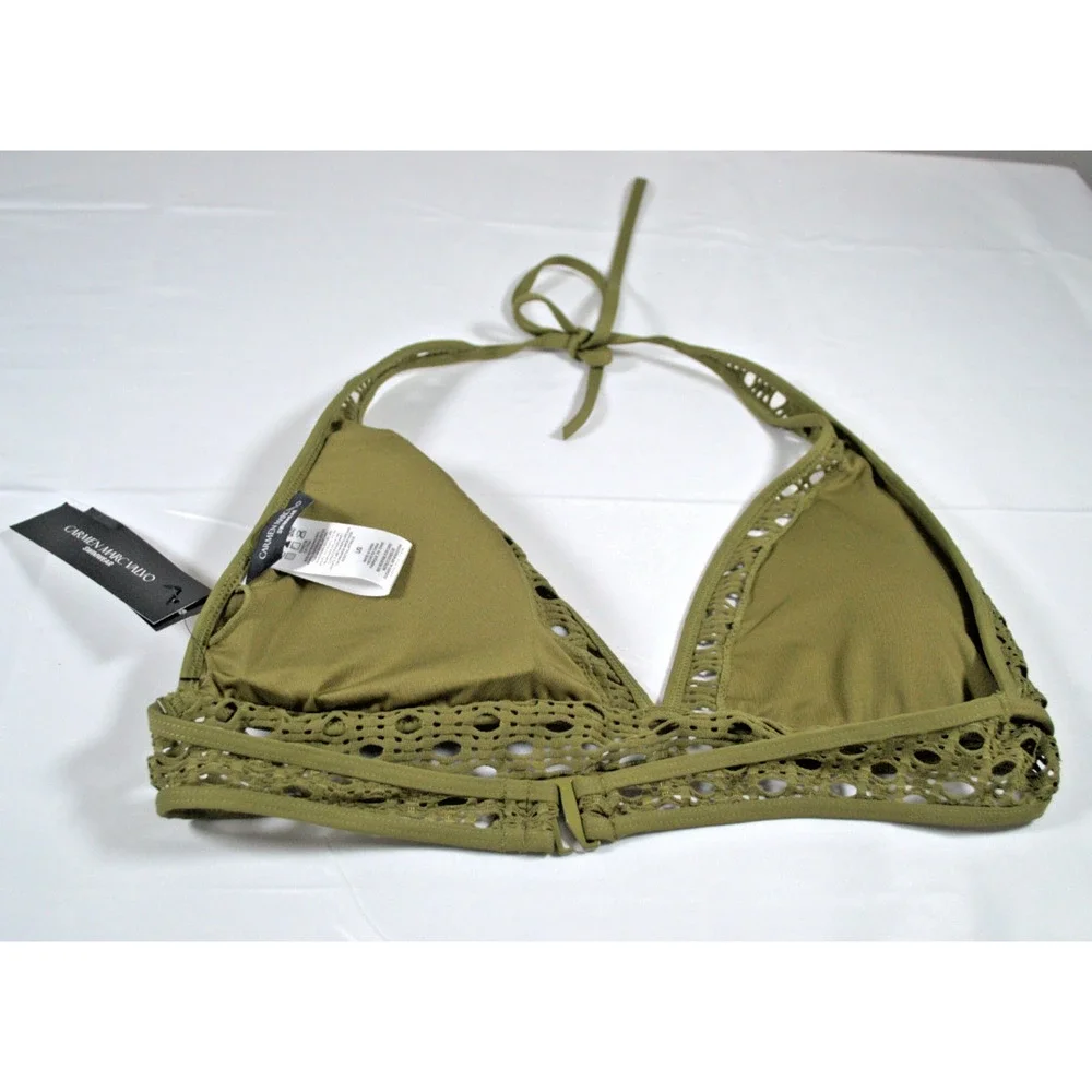 Carmen Marc Valvo Laser Cut Halter Bikini Top Olive Green Size Large NWT